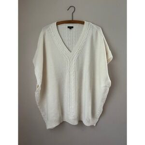 Oversized Talbots XS Cable Knit Sleeveless Sweater Vest Ivory White Normcore
